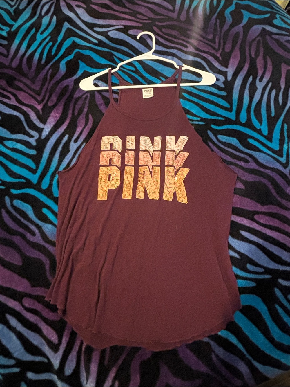 PINK Victoria's Secret Maroon Racerback Tank with Metallic Gold Logo